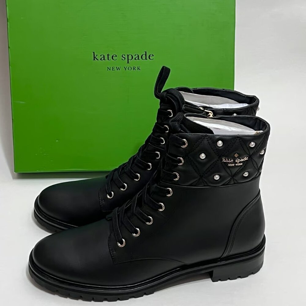 New Kate Spade Billie Pearl Calf Boots Shoes Booties Combat Rock Chic Leather 11